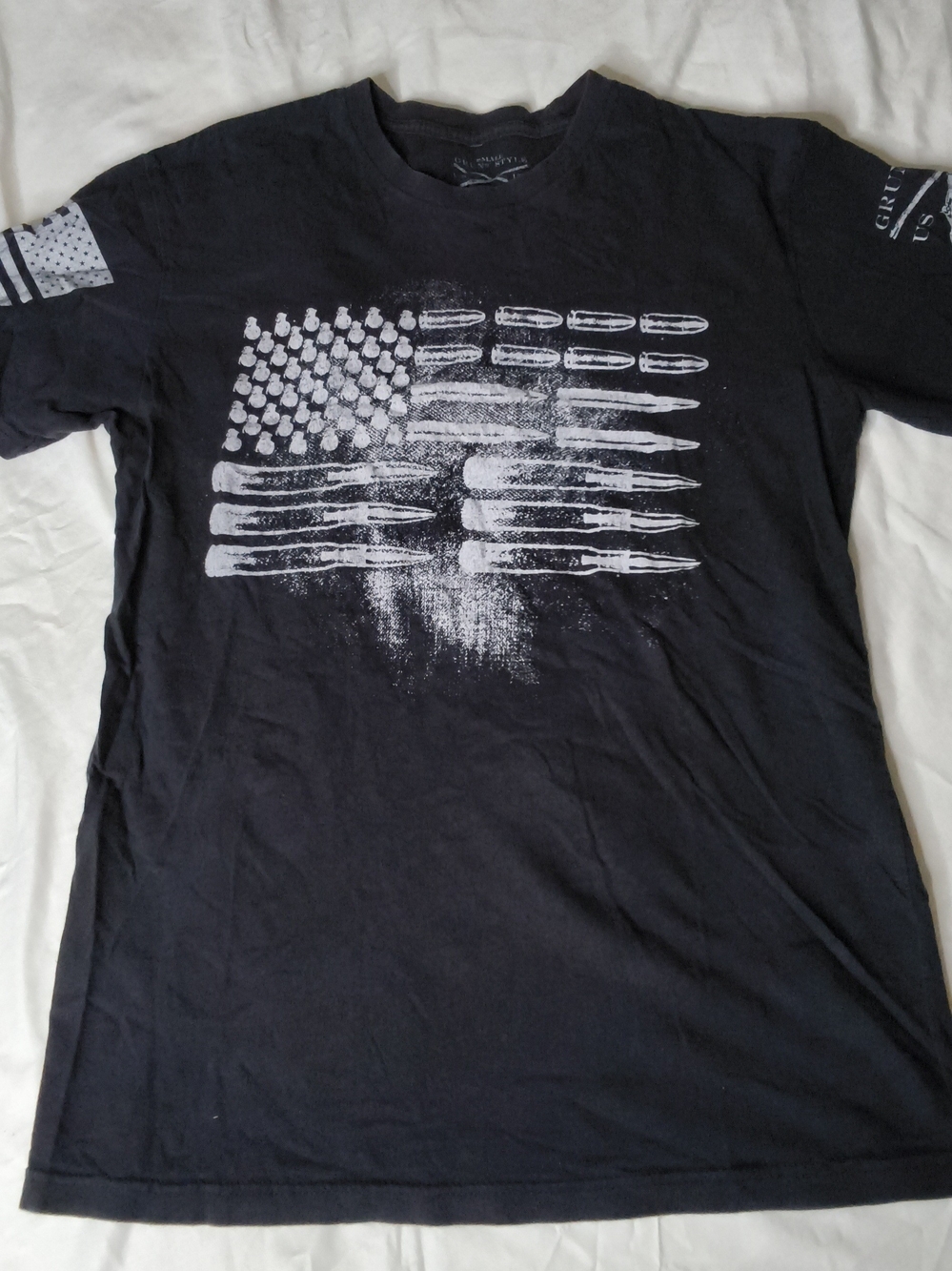 Black Graphic Men’s T-Shirt with White Flag Print